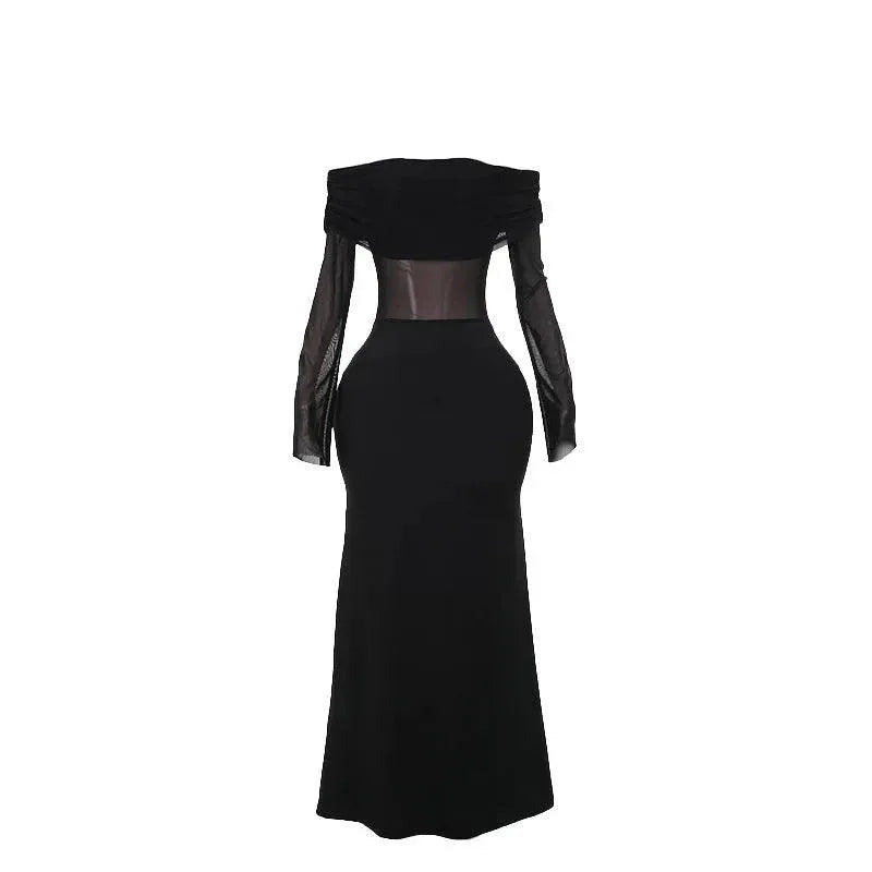 Joceline Mesh Off Shoulder Maxi Dress - Black / S - Be My Shine