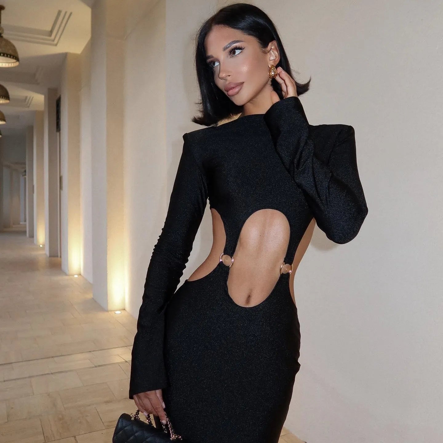 Karina Long Sleeve Maxi Dress - Black / S - Be My Shine