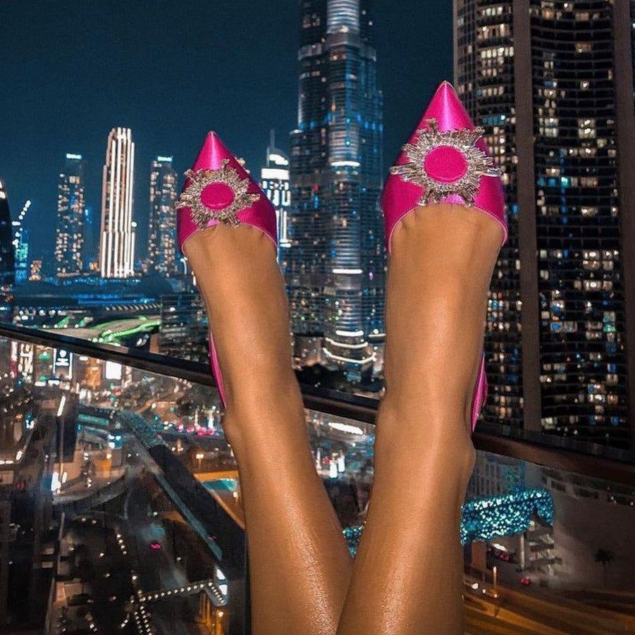 Lia Pointed Toe Crystal Brooch Heels - Black / 5 - Be My Shine