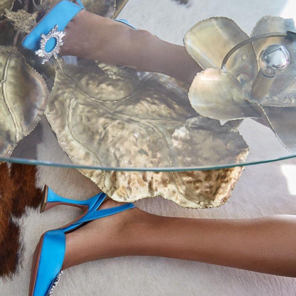 Lia Pointed Toe Crystal Brooch Heels - Royal Blue / 5 - Be My Shine