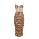 Liesel Sequined Corset Midi Dress - Gold / XS - Be My Shine