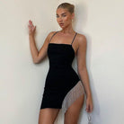 Lisette Diamante Tassel Crystal Mini Dress - S / Black - Be My Shine