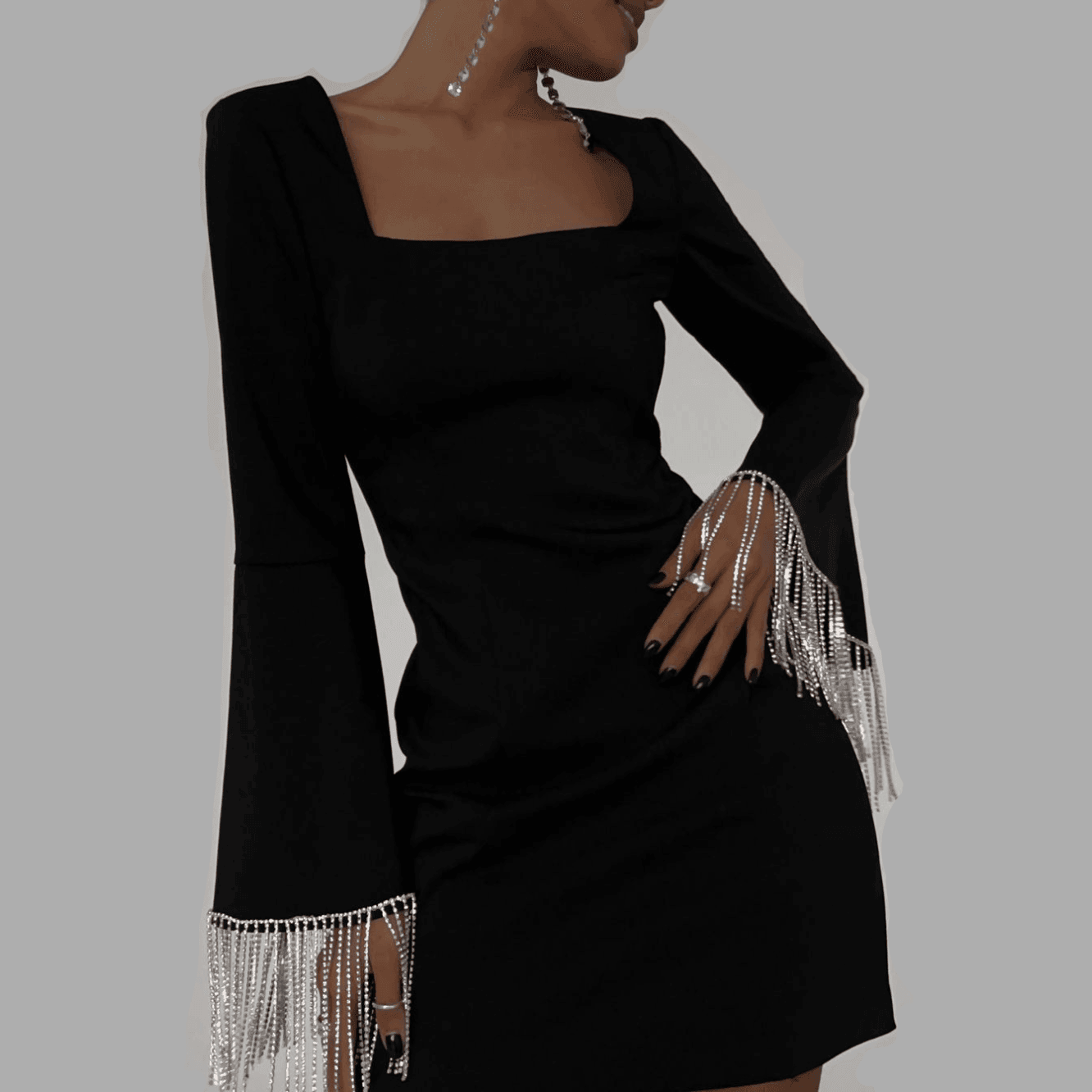 Manon Diamond Chain Backless Mini Dress - Black / S - Be My Shine