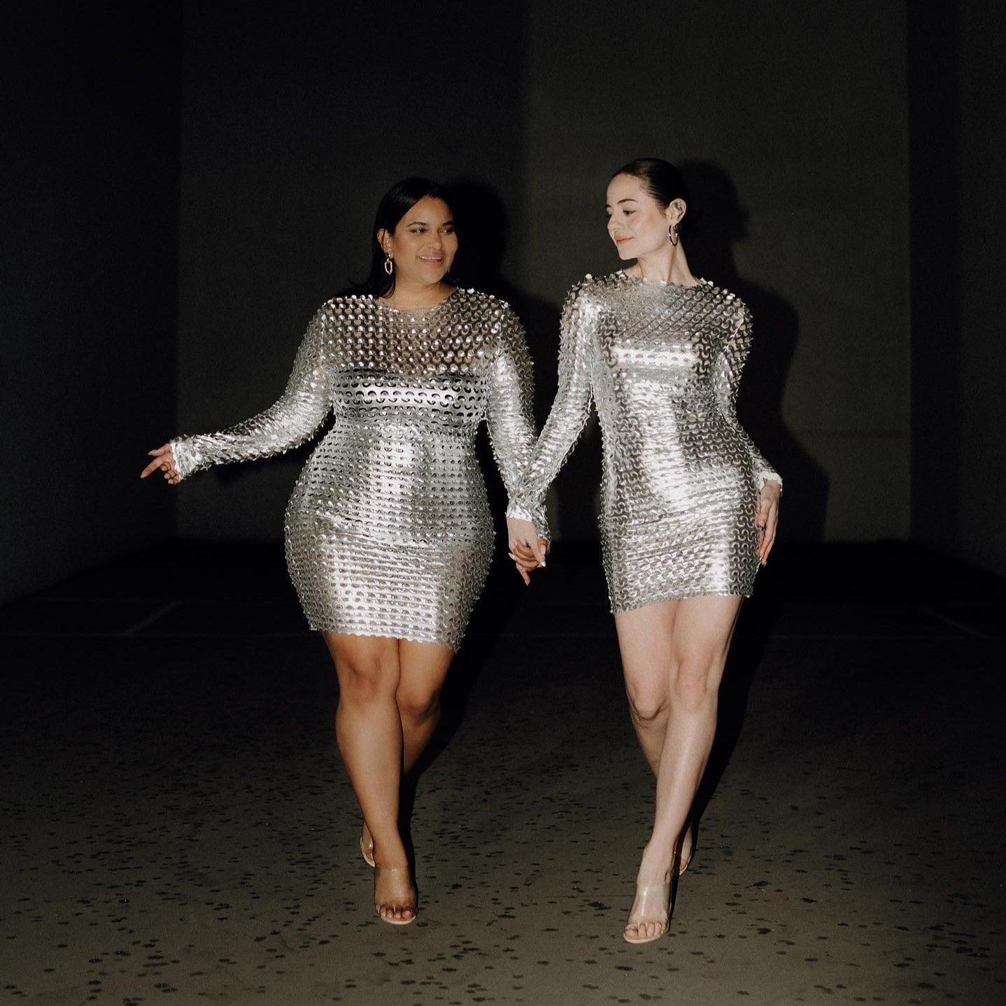 Milica Long Sleeve Hollow Mini Dress - Silver / S - Be My Shine