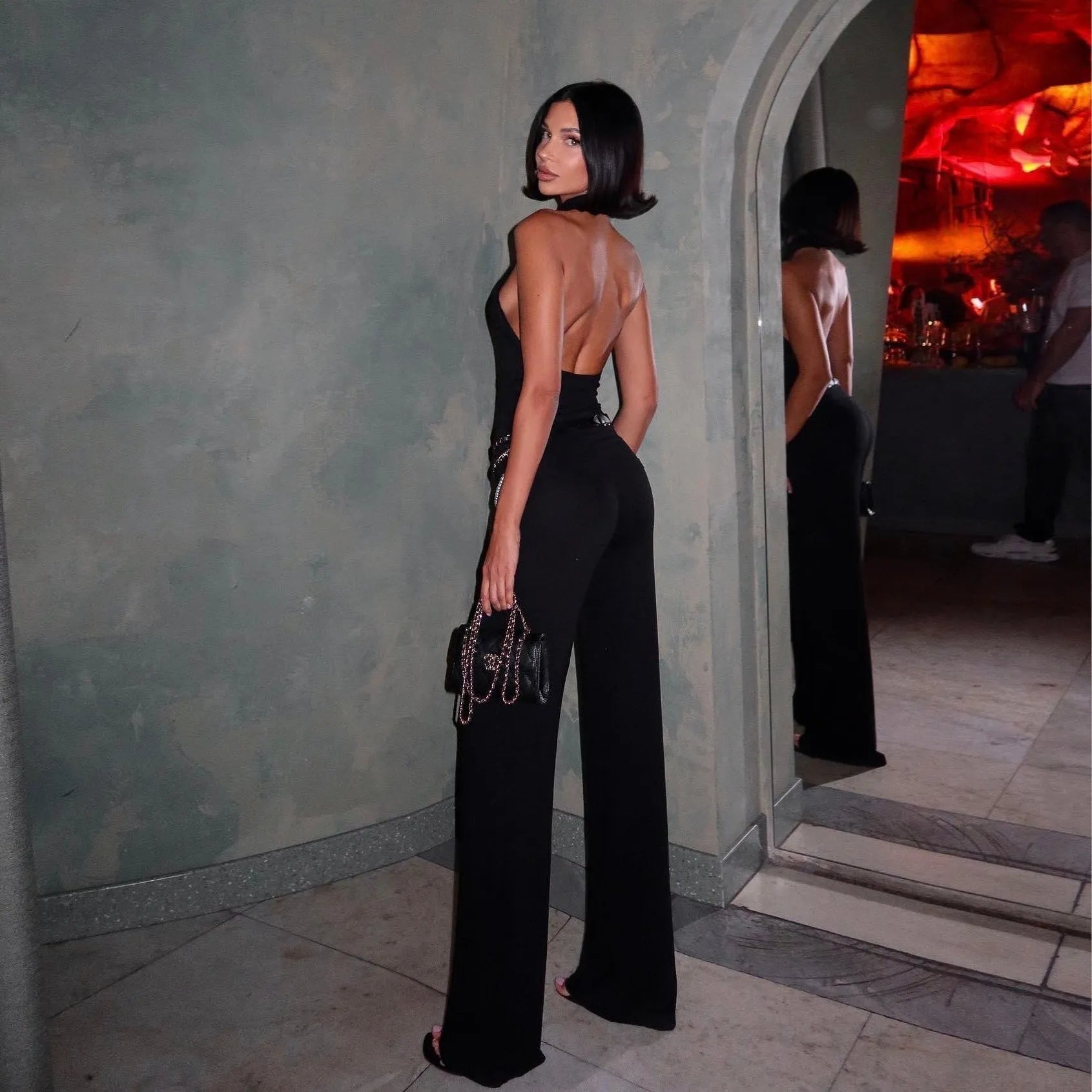 Mirelle Backless Top And Flare Pants Two Piece Set - Black / S - Be My Shine