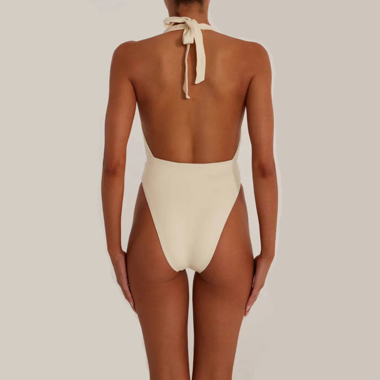 Nadia Rosette Detail Deep V Halter One Piece Swimsuit Be My Shine