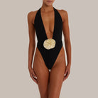 Nadia Rosette Detail Deep V Halter One Piece Swimsuit Be My Shine