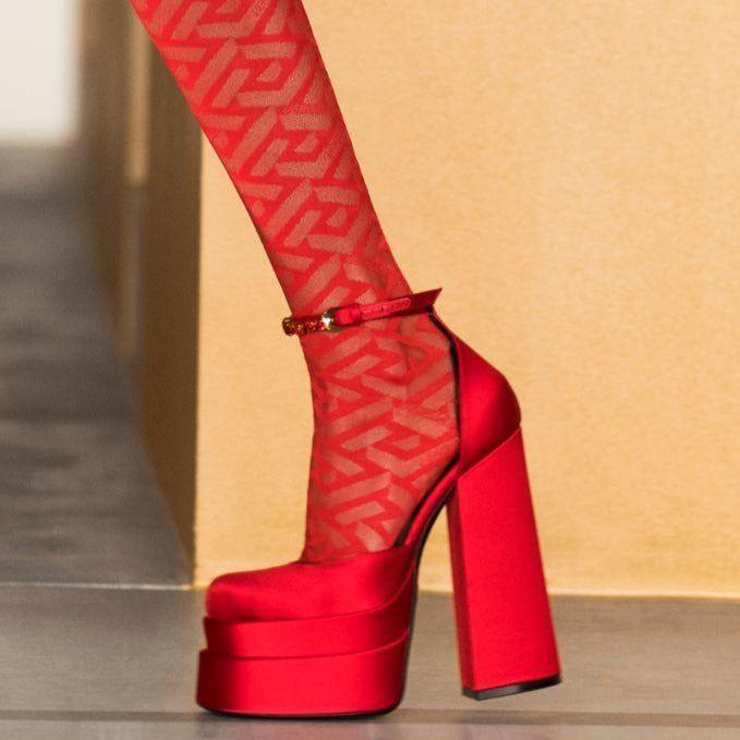 Nadine Double Platform Crystal Strap Satin Pumps - Red / 3 - Be My Shine