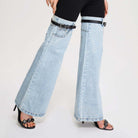 Nawal Denim Hybrid Flare Pants - Blue / S - Be My Shine