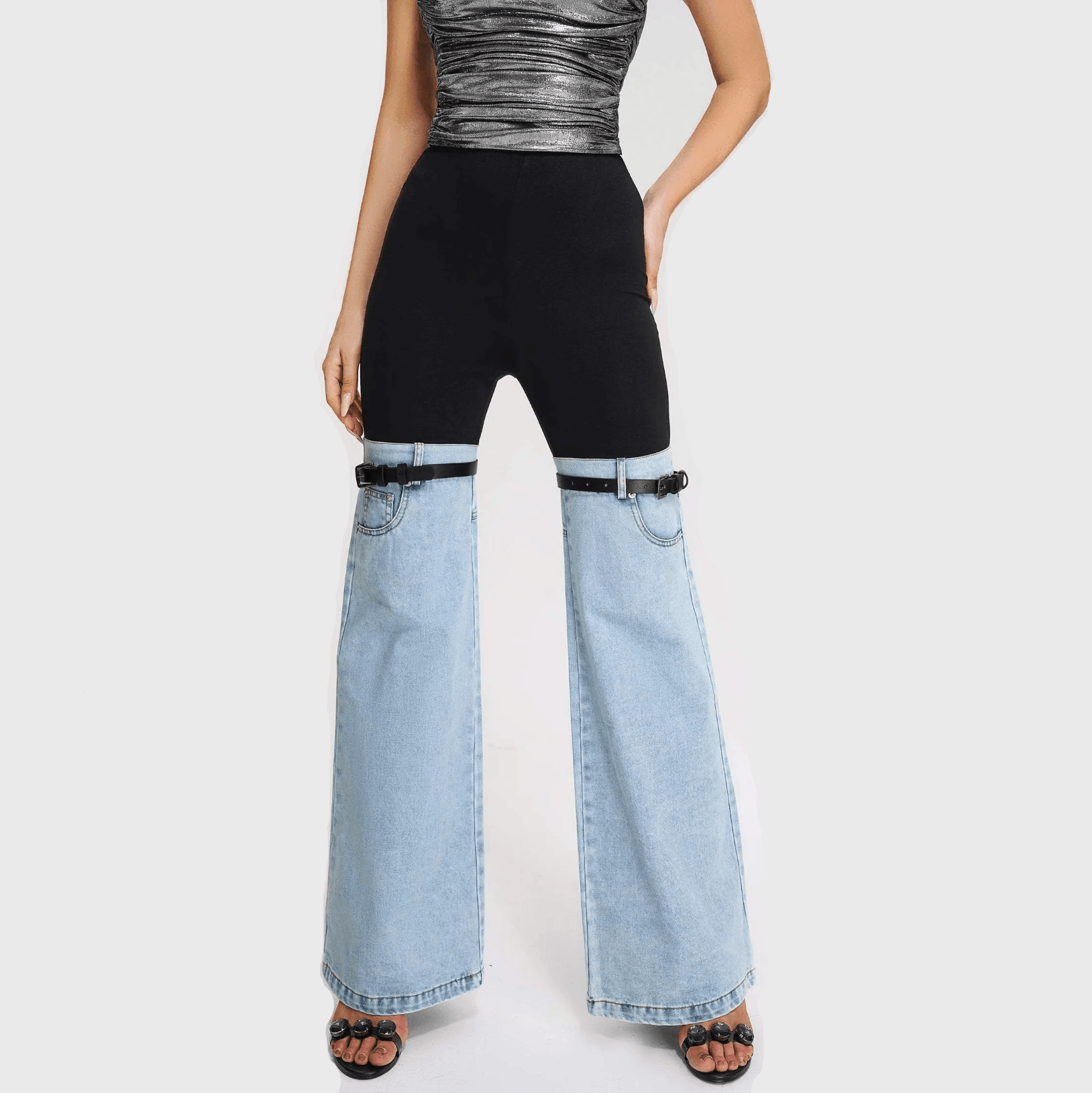 Nawal Denim Hybrid Flare Pants - Blue / S - Be My Shine