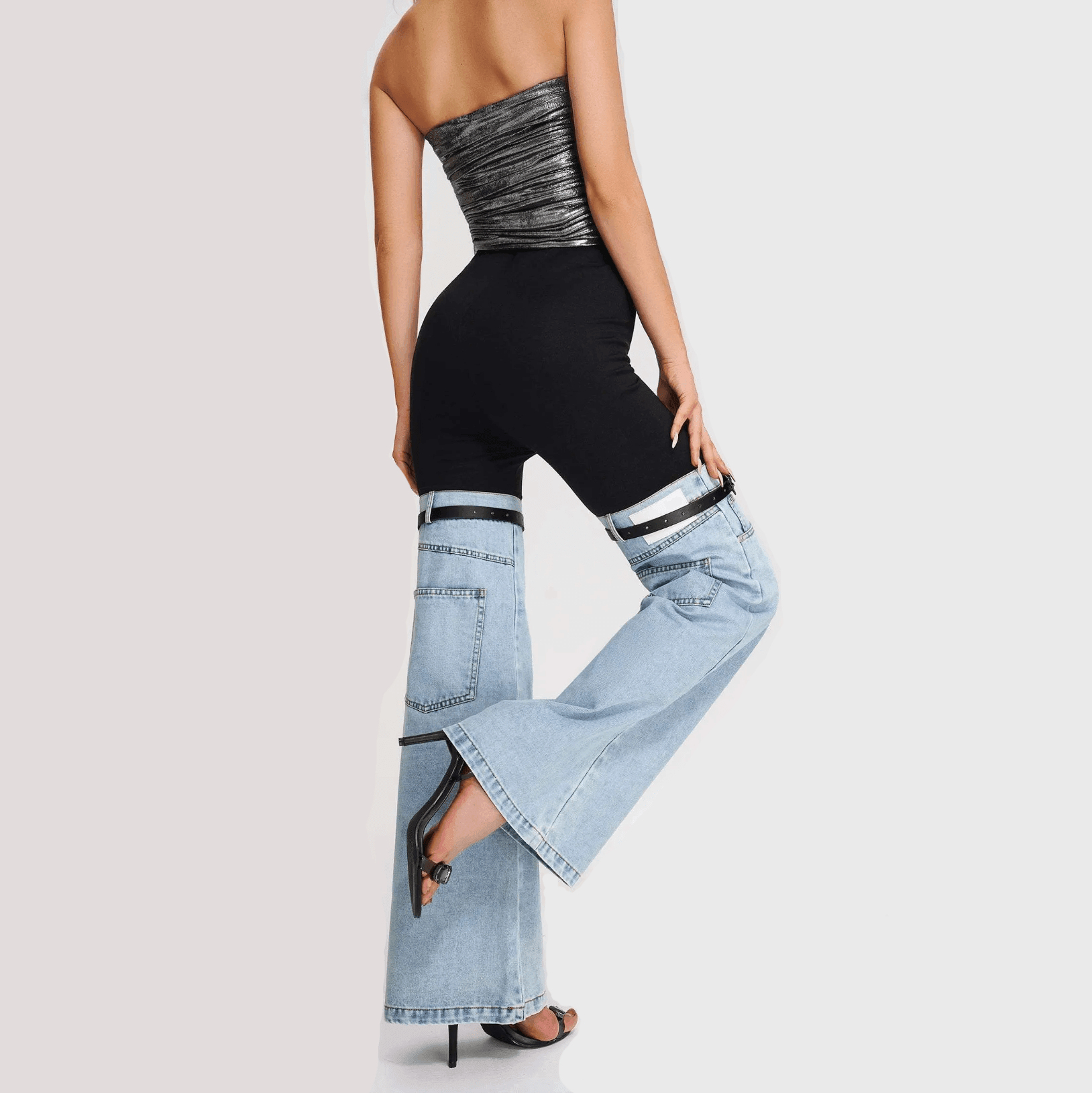 Nawal Denim Hybrid Flare Pants - Blue / S - Be My Shine
