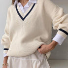 Noelia Oversized V-Neck Vintage Sweater - Beige / S - Be My Shine