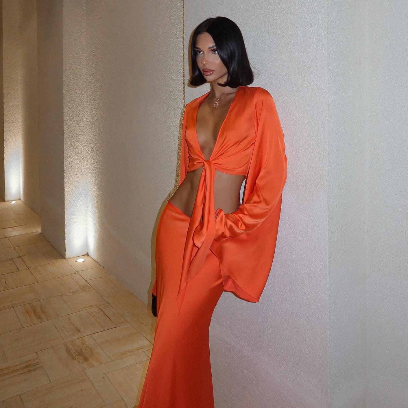 Nolwenn Satin Two Piece Set - Orange / S - Be My Shine