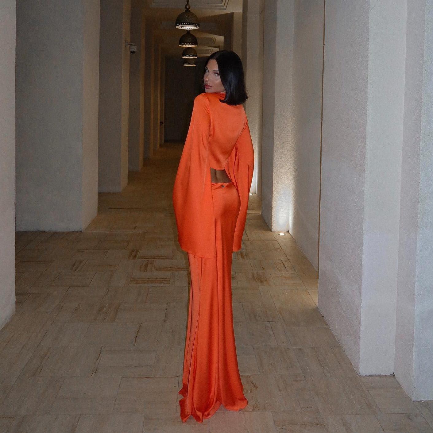 Nolwenn Satin Two Piece Set - Orange / S - Be My Shine