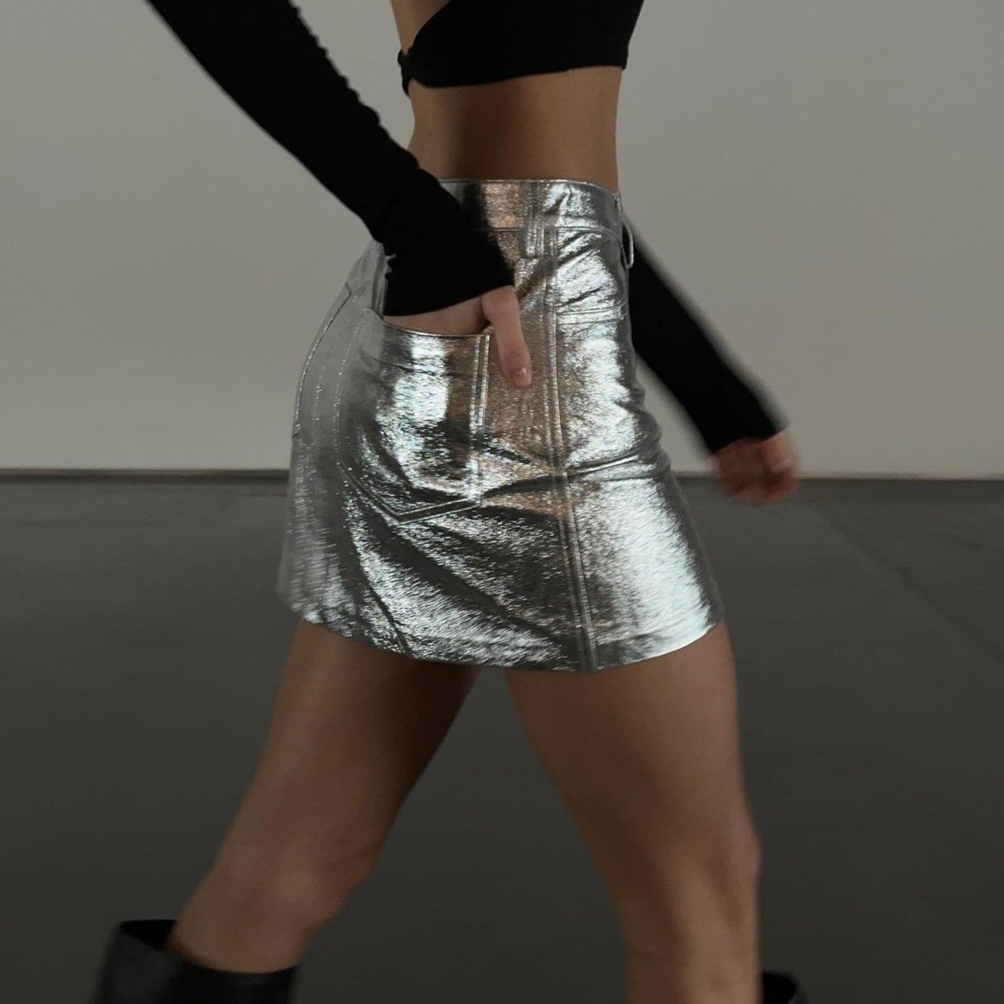Nyah Silver Leather Mini Skirt - Silver / S - Be My Shine
