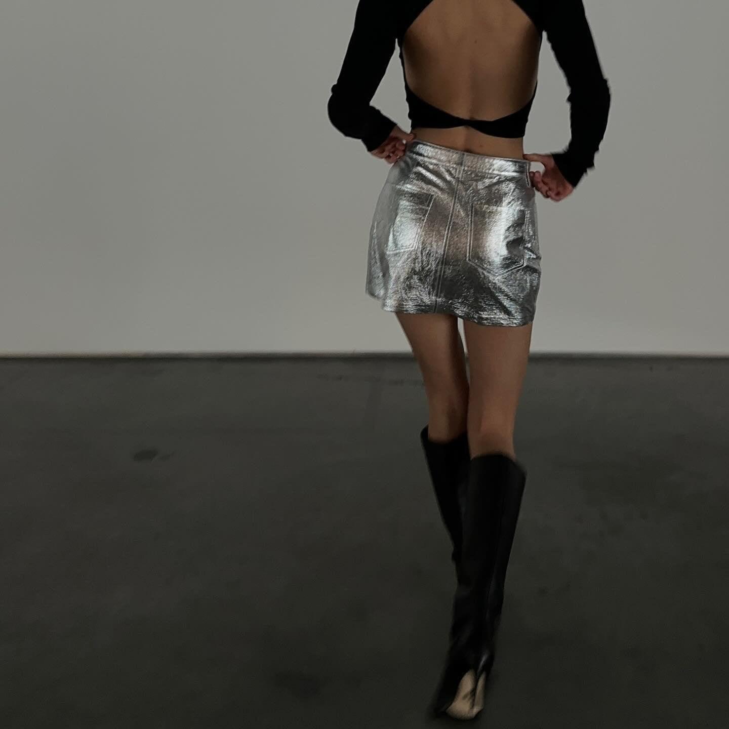 Nyah Silver Leather Mini Skirt - Silver / S - Be My Shine