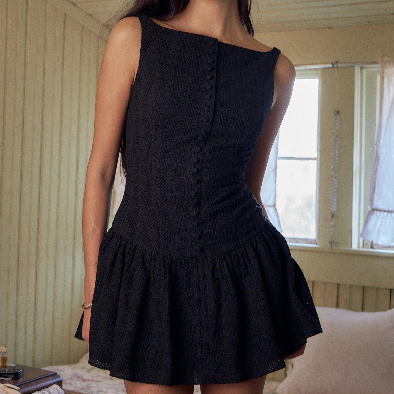 Orielle Embroidery Mini Dress - Black / S - Be My Shine