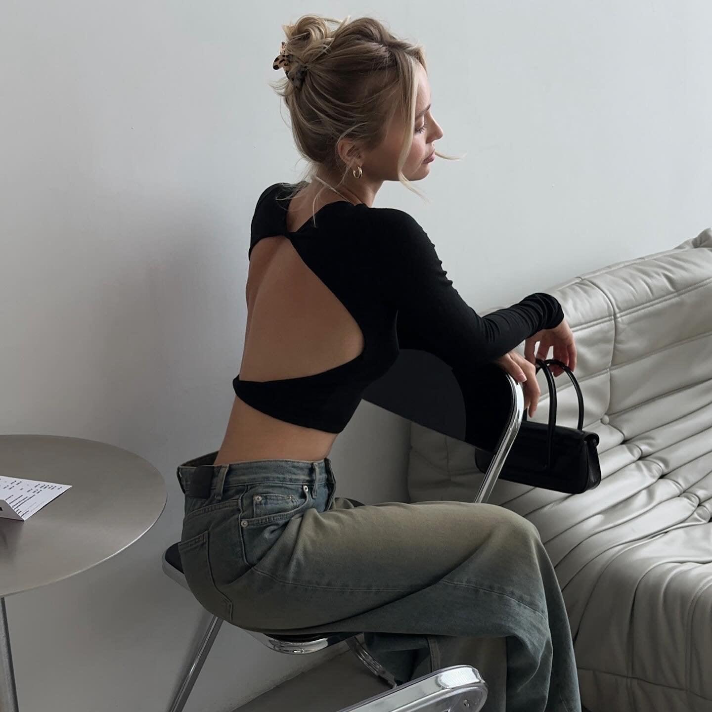 Penelope Open Back Crop Top - Black / S - Be My Shine