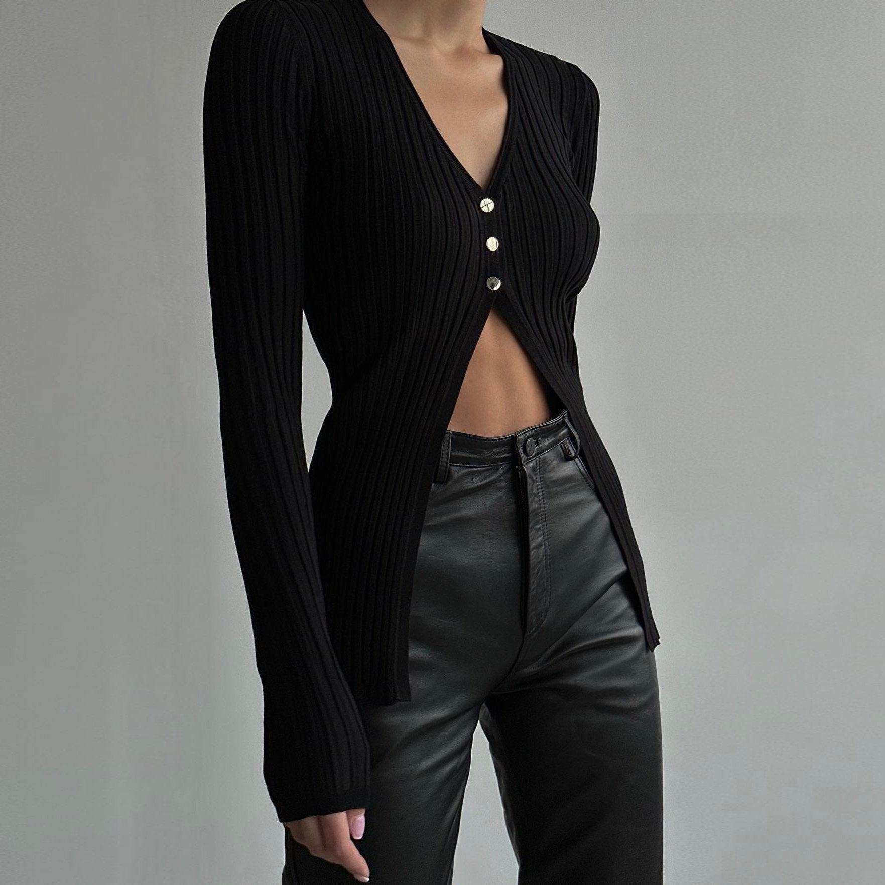 Pia Ribbed Long Sleeve Top - Black / S - Be My Shine