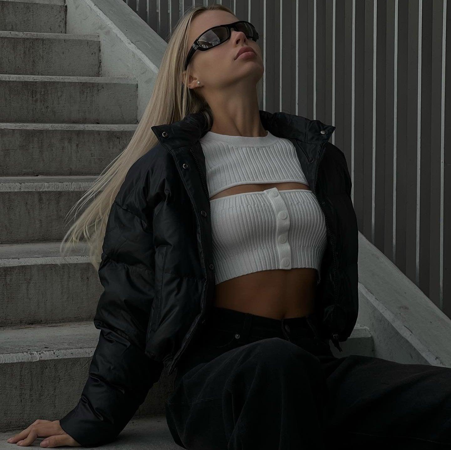 Primrose Front Slit Long Sleeve Crop Top - White / XS - Be My Shine