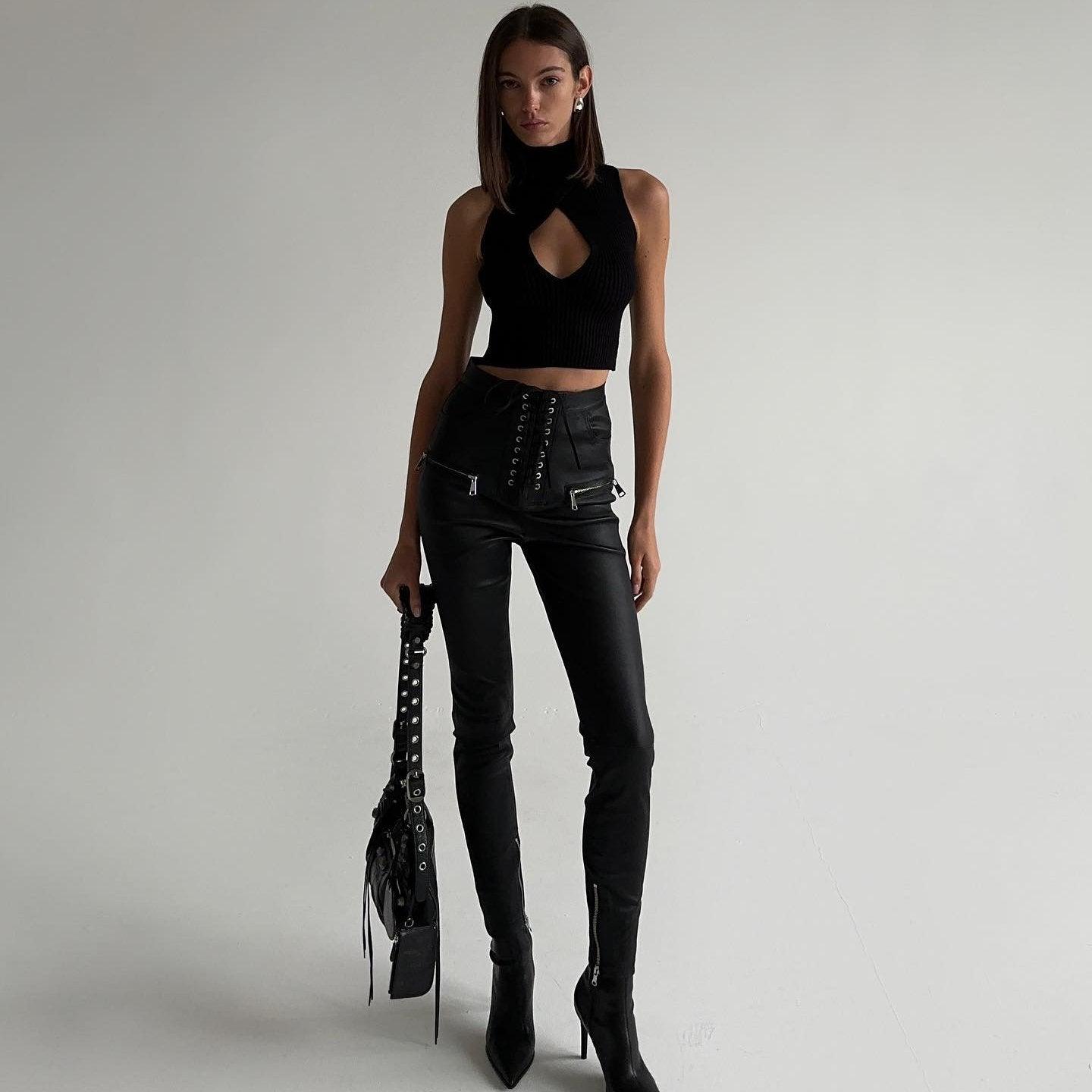 Rafaela High Waist Leather Pants - Black / M - Be My Shine