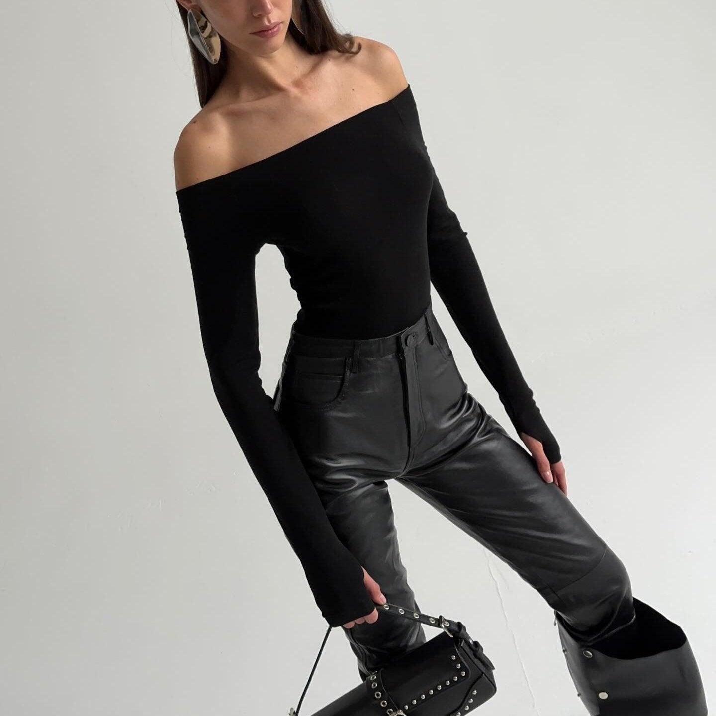 Rasha Long Sleeve Slash Neck Top - Black / S - Be My Shine