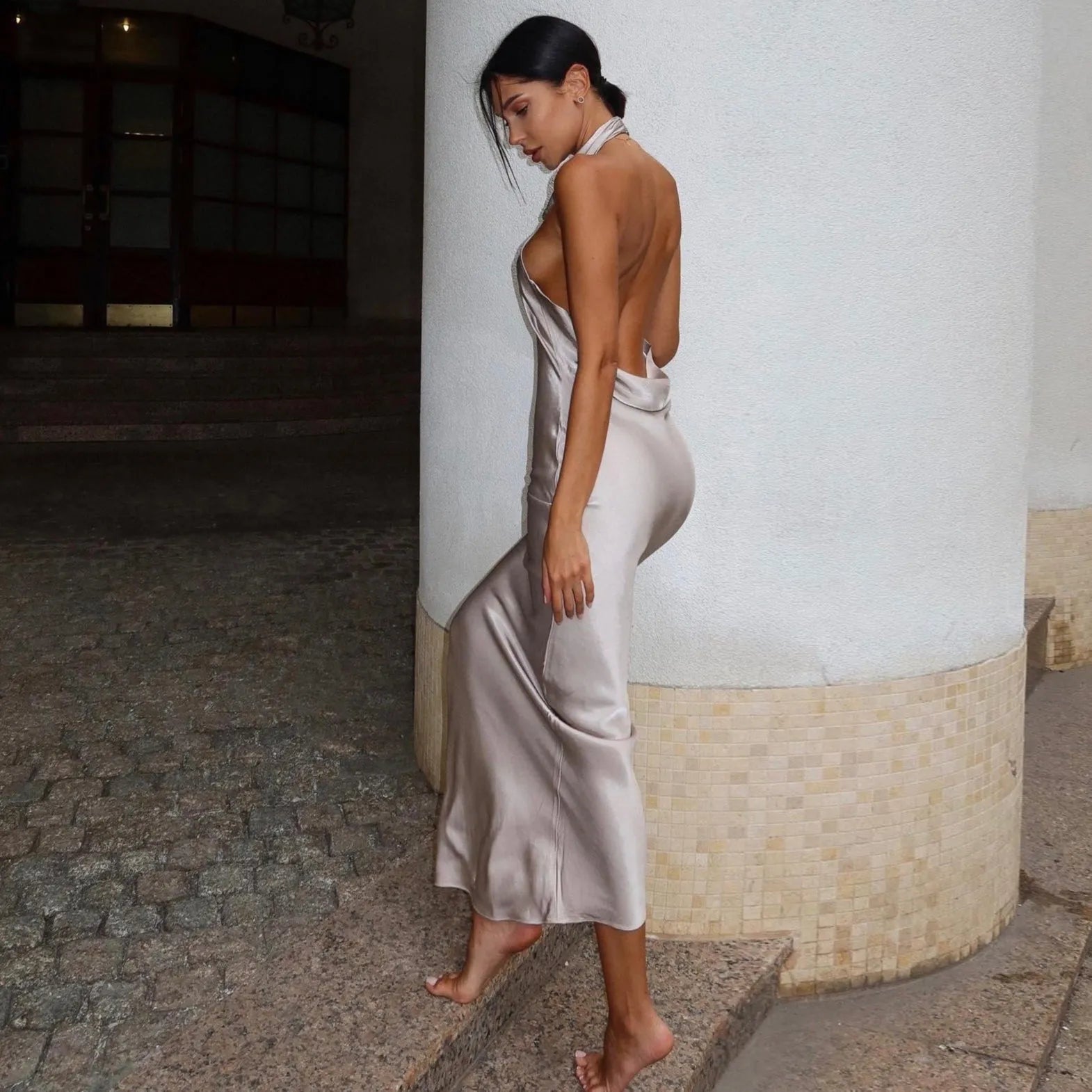 Rosalind Satin Backless Maxi Dress - Ivory / S - Be My Shine