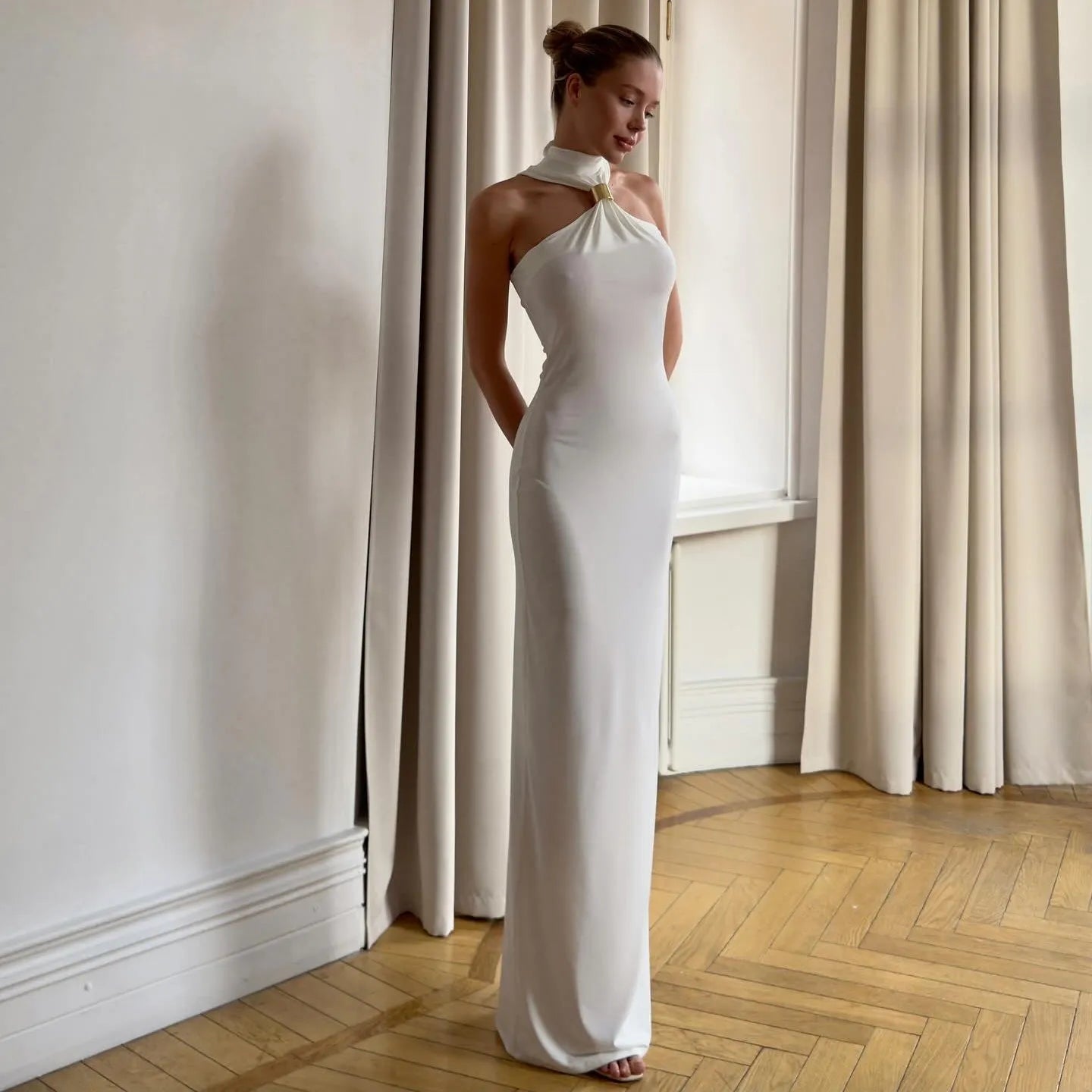 Sonata Gold Ring Halter Neck Maxi Dress Be My Shine