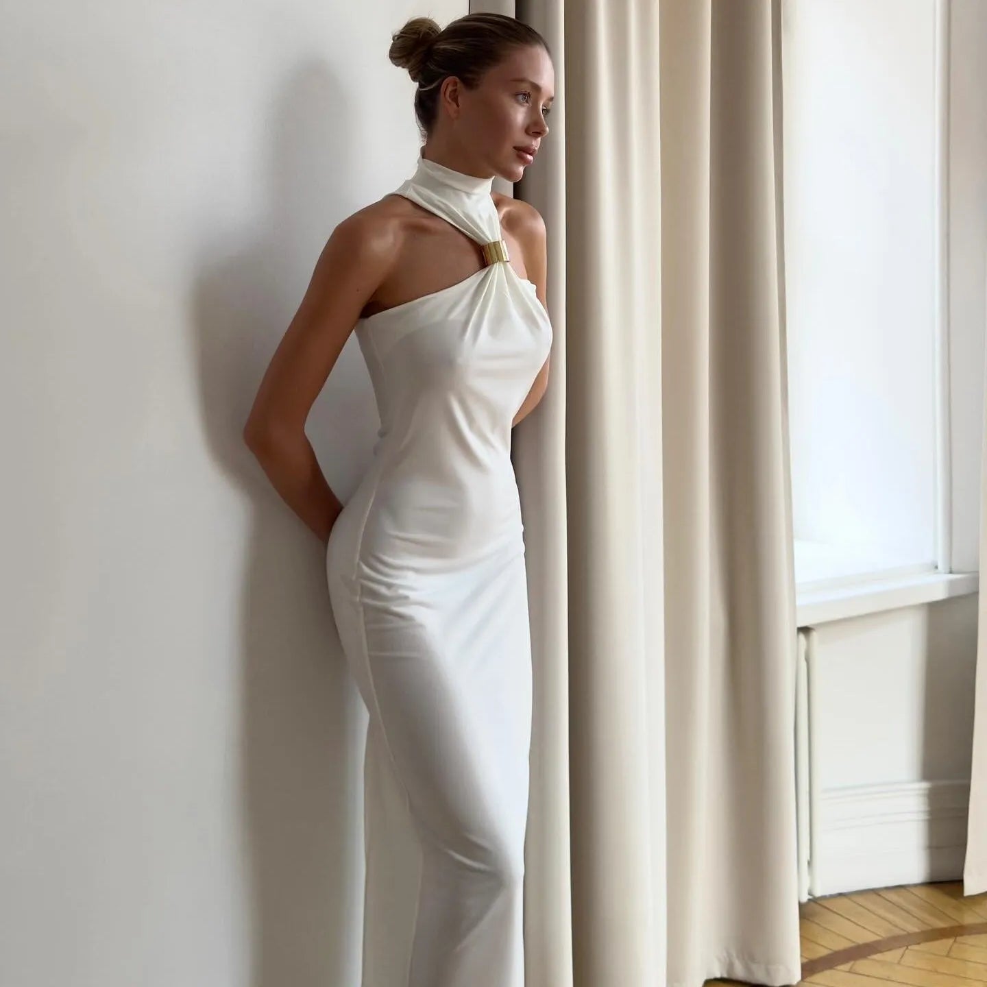 Sonata Gold Ring Halter Neck Maxi Dress Be My Shine