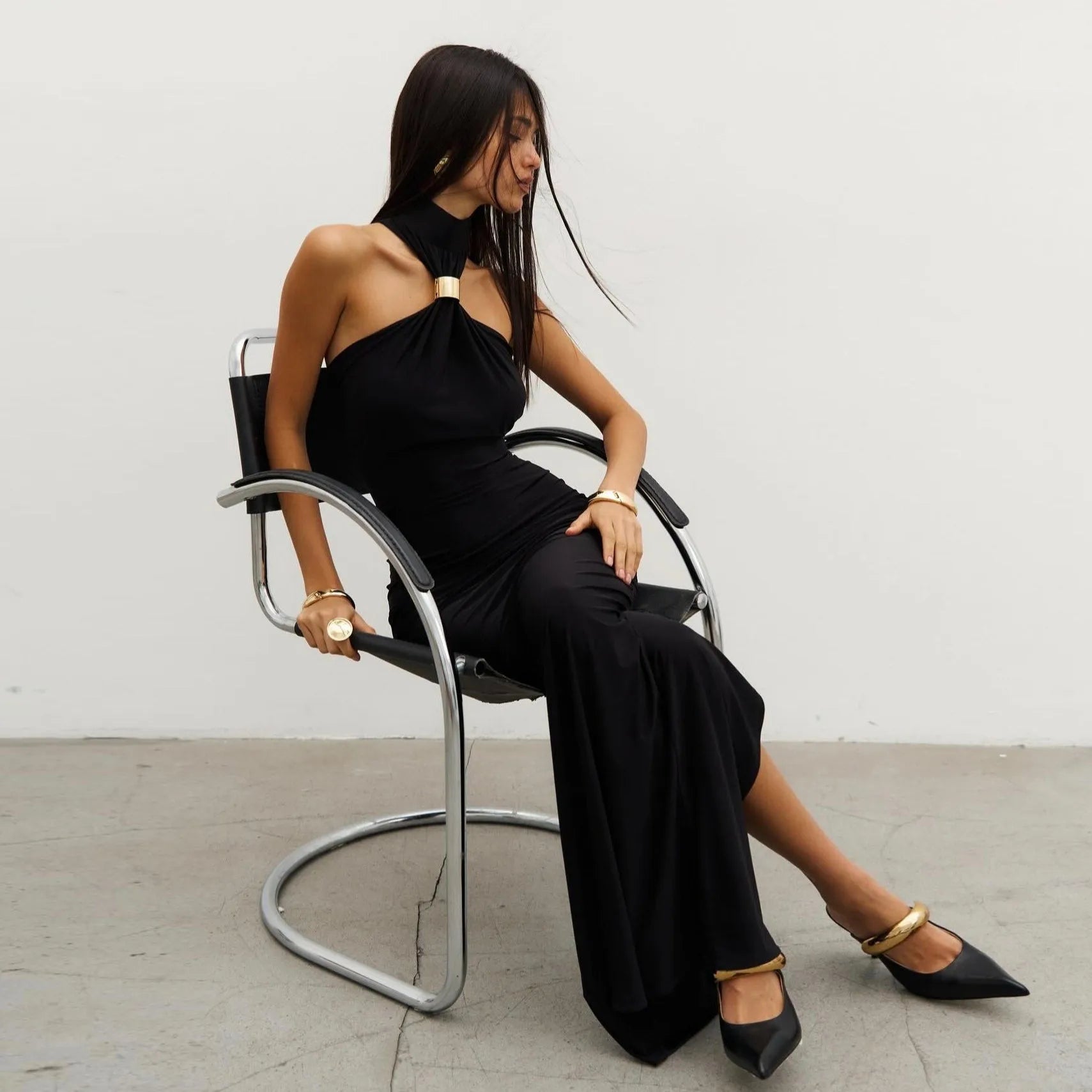 Sonata Gold Ring Halter Neck Maxi Dress Be My Shine