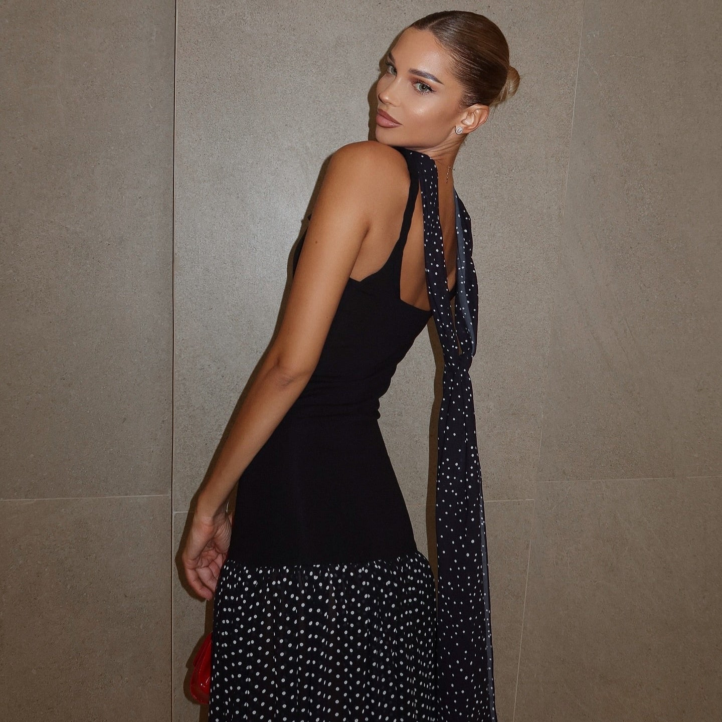 Starlit Dotfall Maxi Dress With Scarf Detail Be My Shine