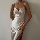 Warda Ruched Satin Midi Dress - Champagne / S - Be My Shine