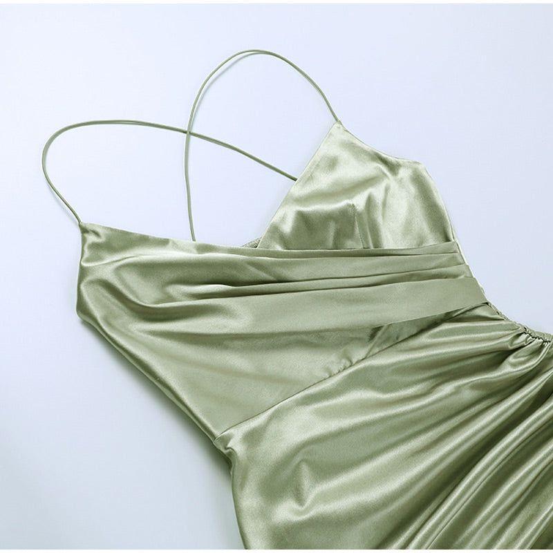 Warda Ruched Satin Midi Dress - Champagne / S - Be My Shine