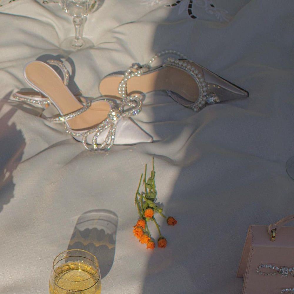 Zoe Pearl Strap Crystal Heels - Clear / 4 - Be My Shine